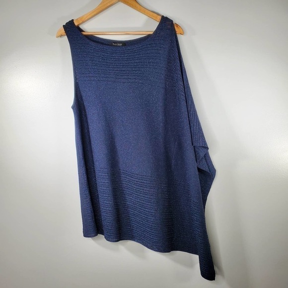 White House Black Market Asymmetric Drape Sleeve Shimmer Sweater Blue Medium - Picture 11 of 15